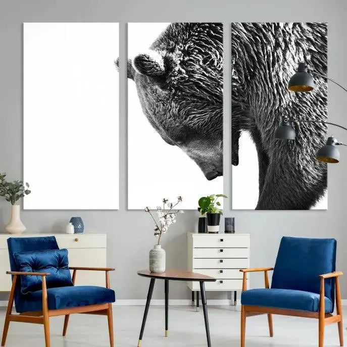 Black and White Grizzly 399 Bear Canvas Print Wall Art | Large Wildlife Canvas Print for Living Room, Office, Cabin Decor