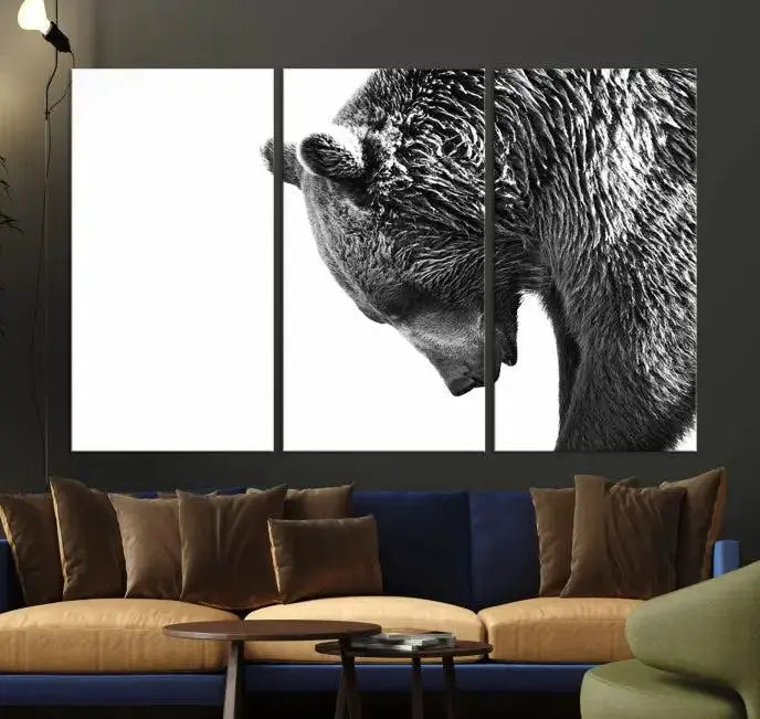 Black and White Grizzly 399 Bear Canvas Print Wall Art | Large Wildlife Canvas Print for Living Room, Office, Cabin Decor