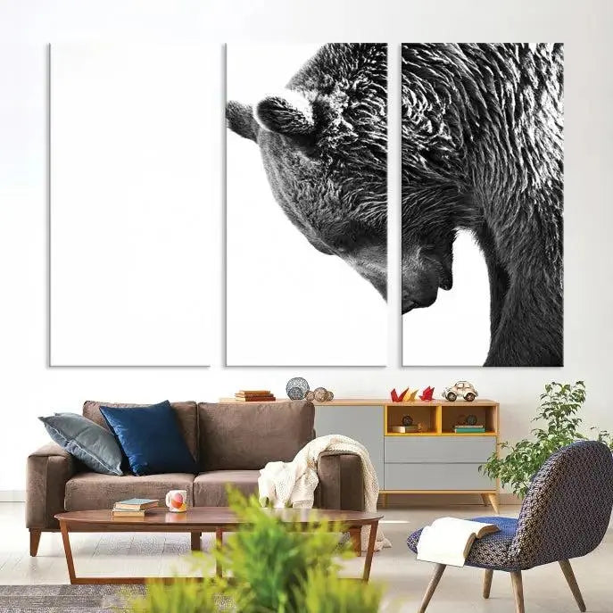 Black and White Grizzly 399 Bear Canvas Print Wall Art | Large Wildlife Canvas Print for Living Room, Office, Cabin Decor