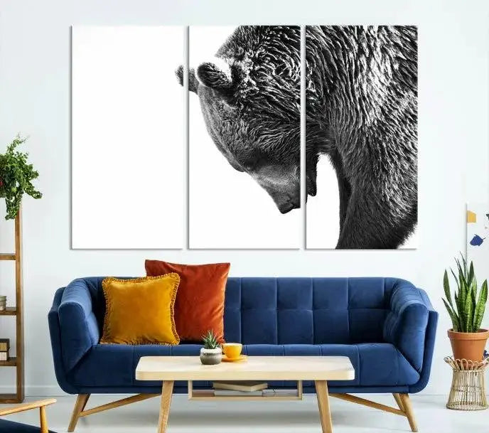 Black and White Grizzly 399 Bear Canvas Print Wall Art | Large Wildlife Canvas Print for Living Room, Office, Cabin Decor