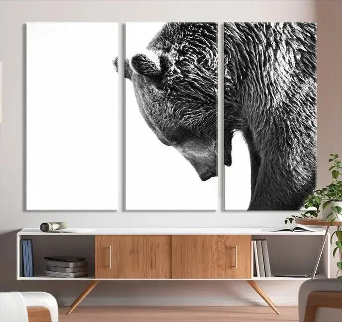 Black and White Grizzly 399 Bear Canvas Print Wall Art | Large Wildlife Canvas Print for Living Room, Office, Cabin Decor