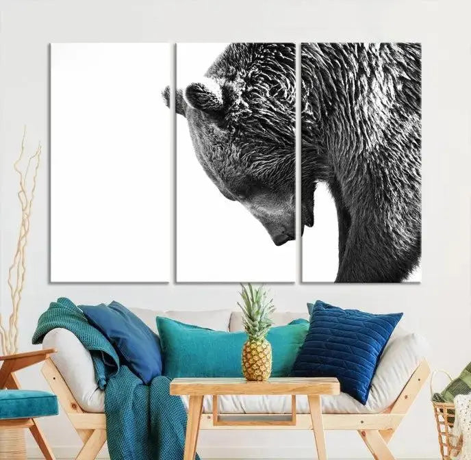 Black and White Grizzly 399 Bear Canvas Print Wall Art | Large Wildlife Canvas Print for Living Room, Office, Cabin Decor
