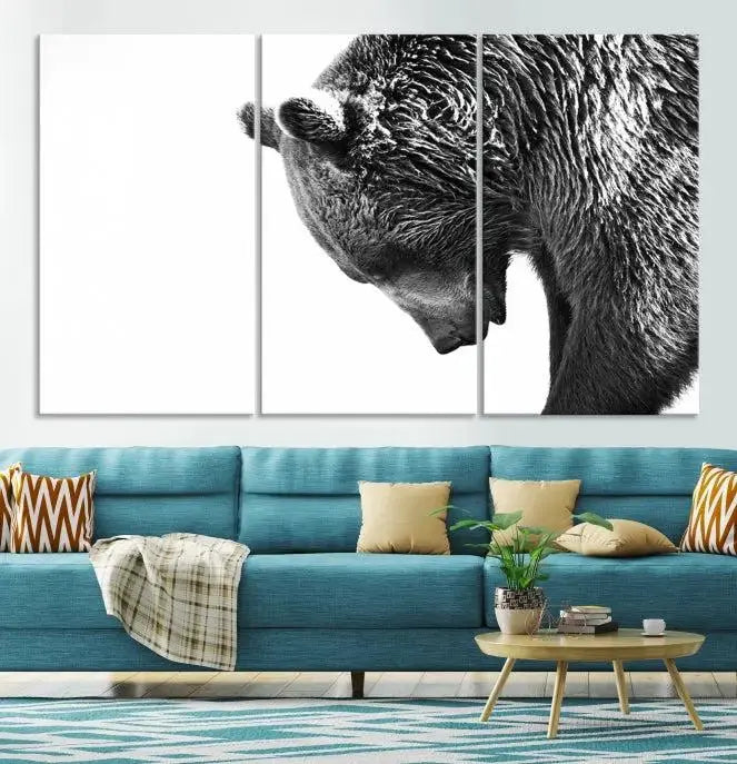 Black and White Grizzly 399 Bear Canvas Print Wall Art | Large Wildlife Canvas Print for Living Room, Office, Cabin Decor