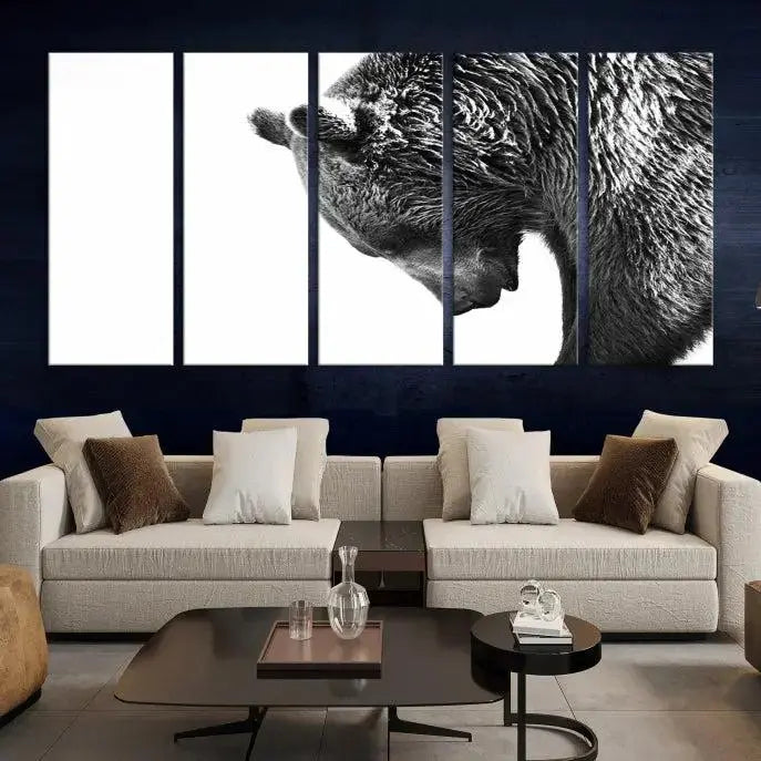 Black and White Grizzly 399 Bear Canvas Print Wall Art | Large Wildlife Canvas Print for Living Room, Office, Cabin Decor