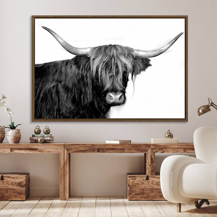 Black and White Highland Cow Multi Panel Wall Art Canvas, Black and White Highland Cow Canvas Print