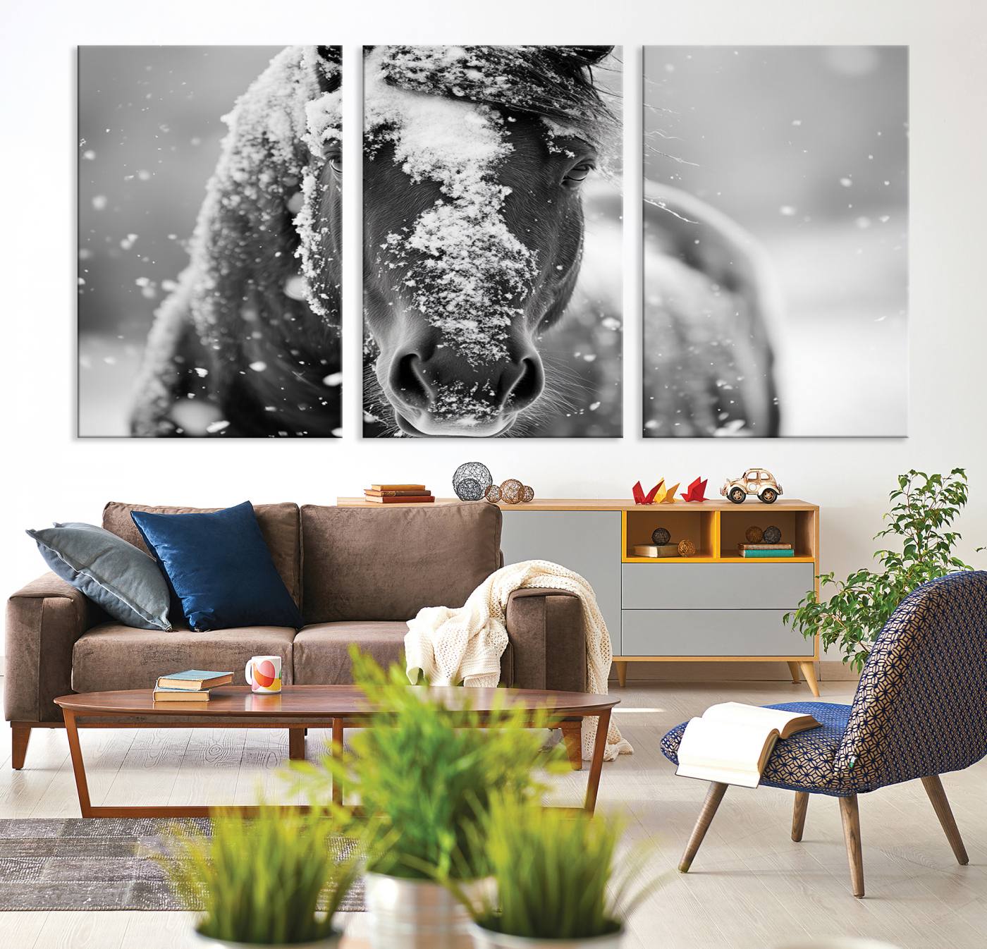 72248-MGV-CV-36X24-Black and White Horse Winter Wall Art | Ready to Hang and Framed | Farmhouse Wall Decor | Western Wall Decor for Living Room