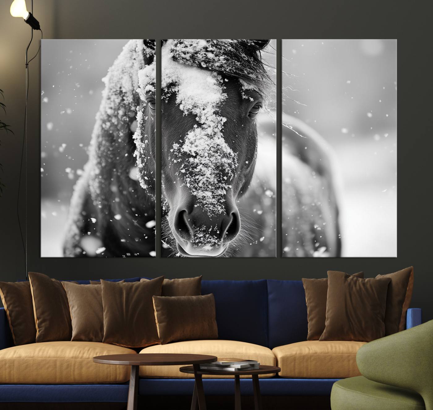 72248-MGV-CV-36X24-Black and White Horse Winter Wall Art | Ready to Hang and Framed | Farmhouse Wall Decor | Western Wall Decor for Living Room