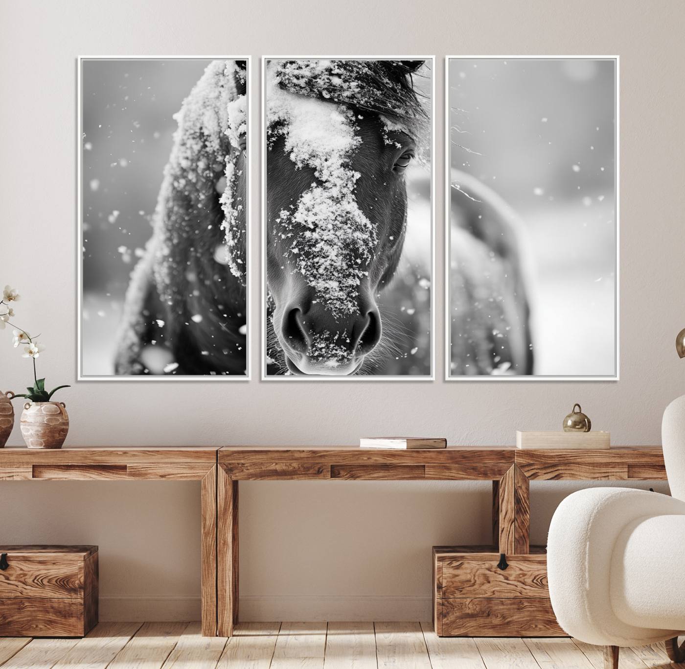 72248-MGV-CV-36X24-Black and White Horse Winter Wall Art | Ready to Hang and Framed | Farmhouse Wall Decor | Western Wall Decor for Living Room