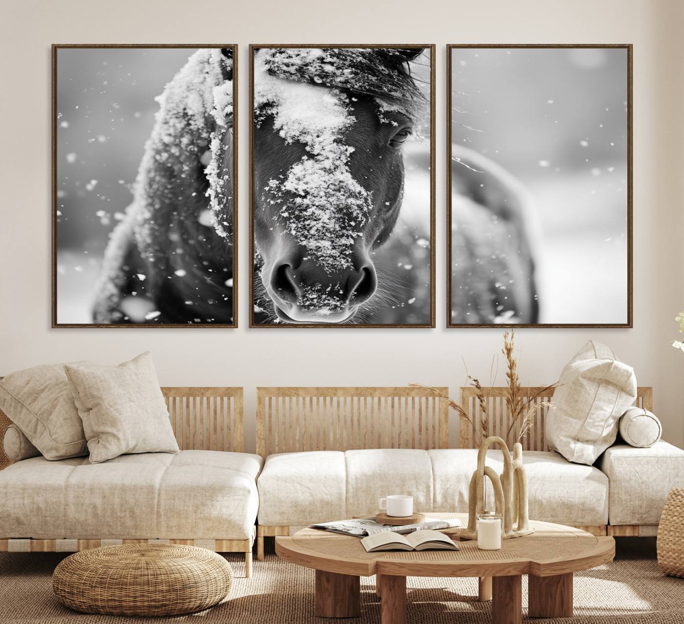 72248-MGV-CV-36X24-Black and White Horse Winter Wall Art | Ready to Hang and Framed | Farmhouse Wall Decor | Western Wall Decor for Living Room