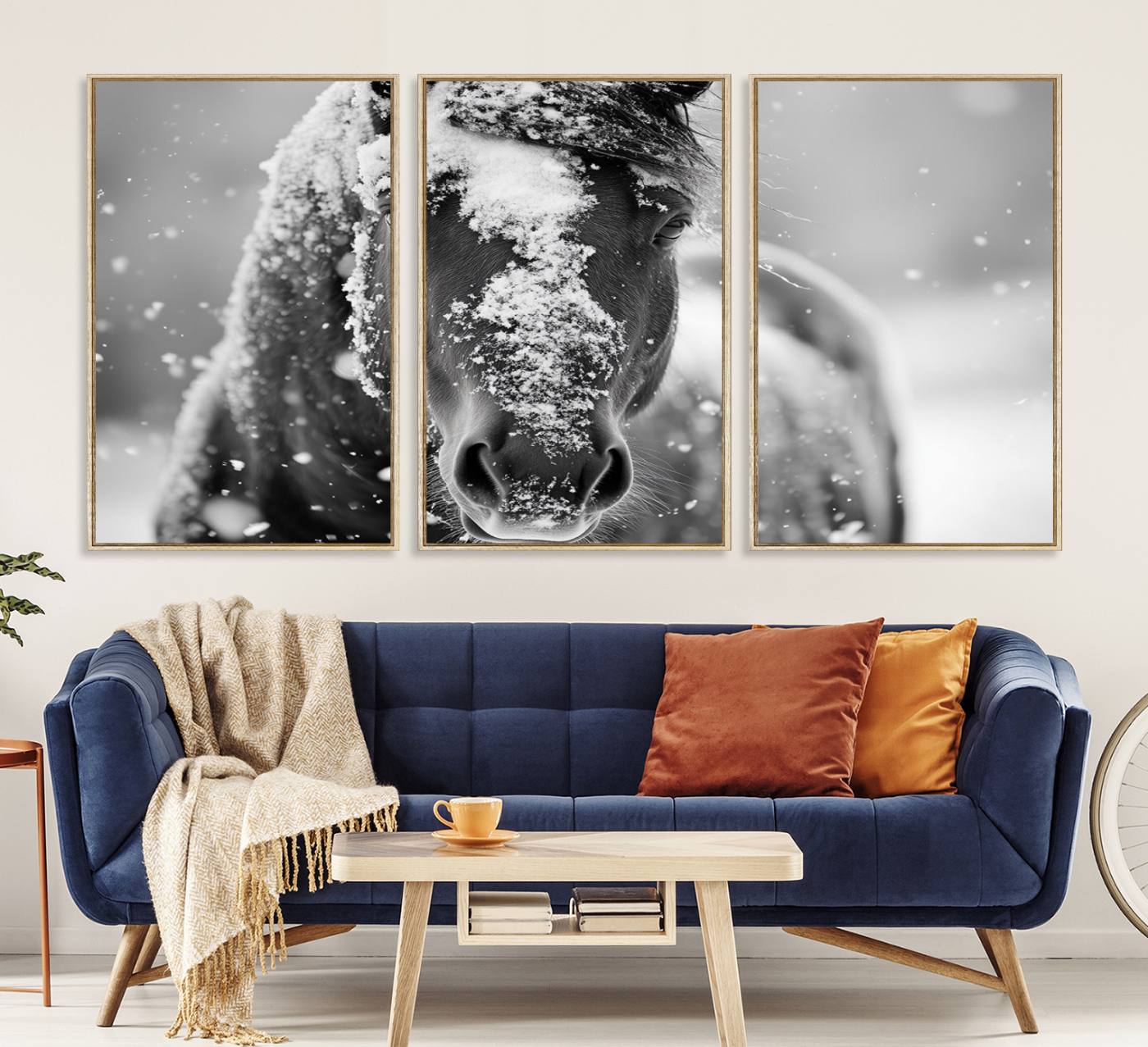 72248-MGV-CV-36X24-Black and White Horse Winter Wall Art | Ready to Hang and Framed | Farmhouse Wall Decor | Western Wall Decor for Living Room