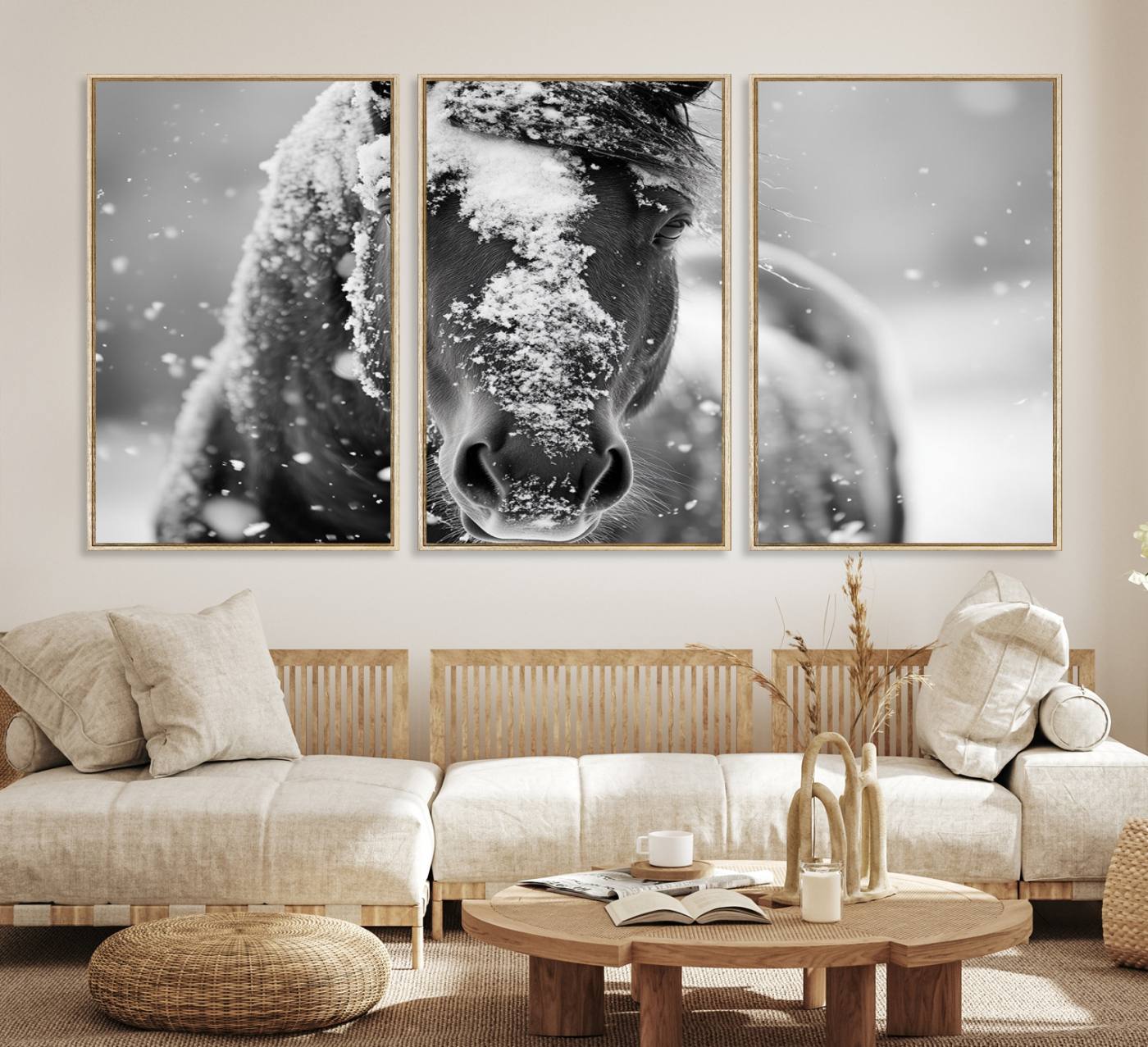 72248-MGV-CV-36X24-Black and White Horse Winter Wall Art | Ready to Hang and Framed | Farmhouse Wall Decor | Western Wall Decor for Living Room