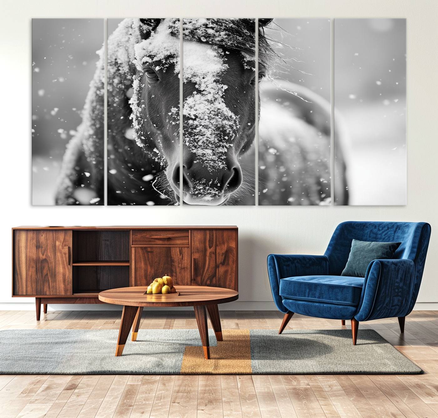 72248-MGV-CV-36X24-Black and White Horse Winter Wall Art | Ready to Hang and Framed | Farmhouse Wall Decor | Western Wall Decor for Living Room