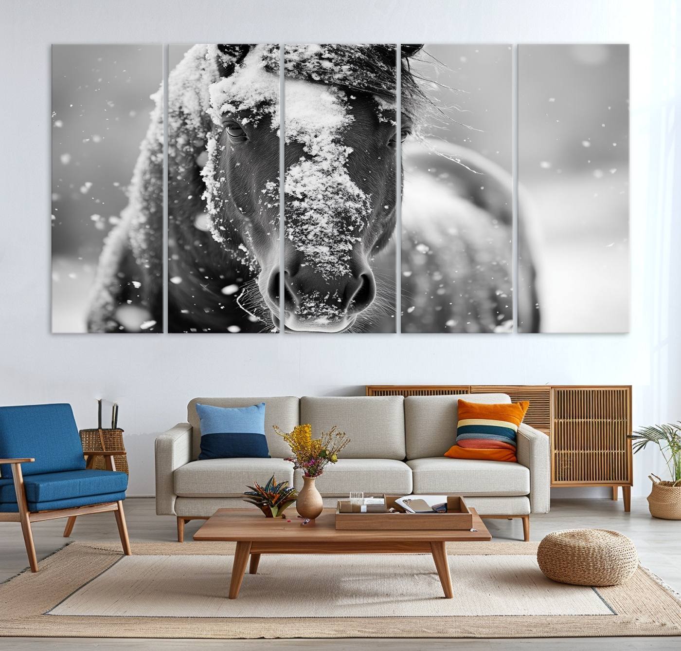 72248-MGV-CV-36X24-Black and White Horse Winter Wall Art | Ready to Hang and Framed | Farmhouse Wall Decor | Western Wall Decor for Living Room