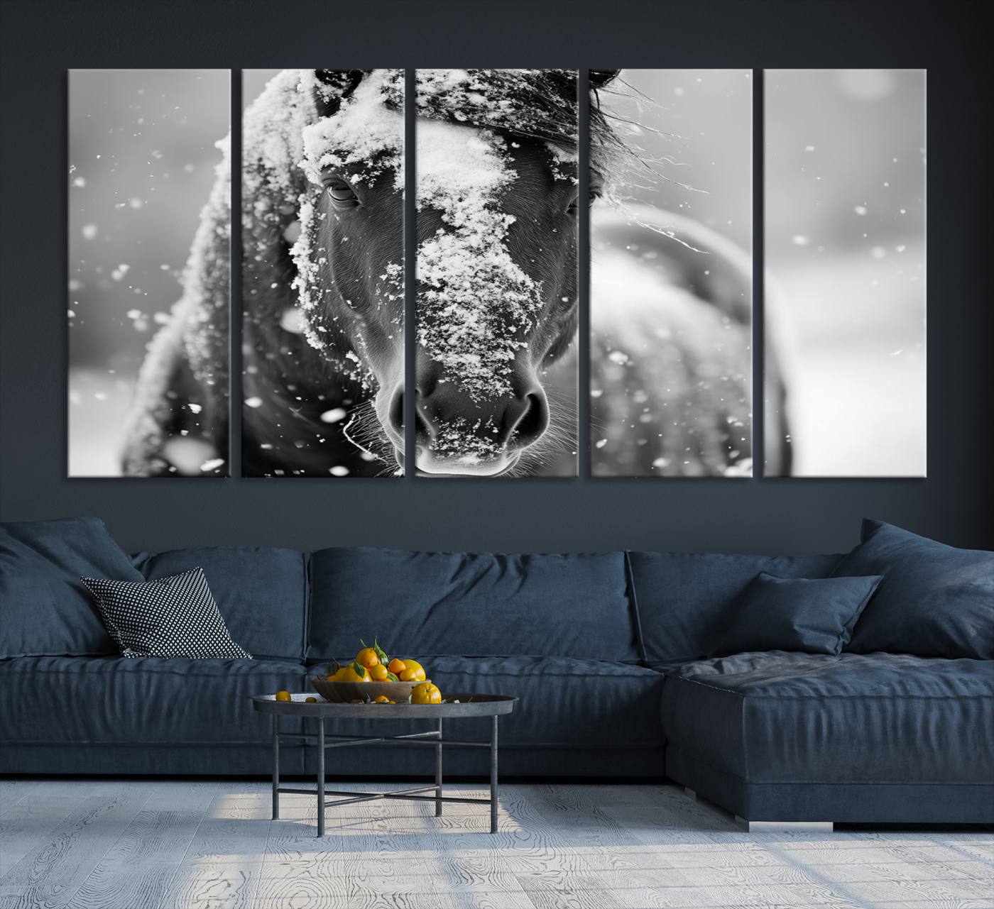72248-MGV-CV-36X24-Black and White Horse Winter Wall Art | Ready to Hang and Framed | Farmhouse Wall Decor | Western Wall Decor for Living Room