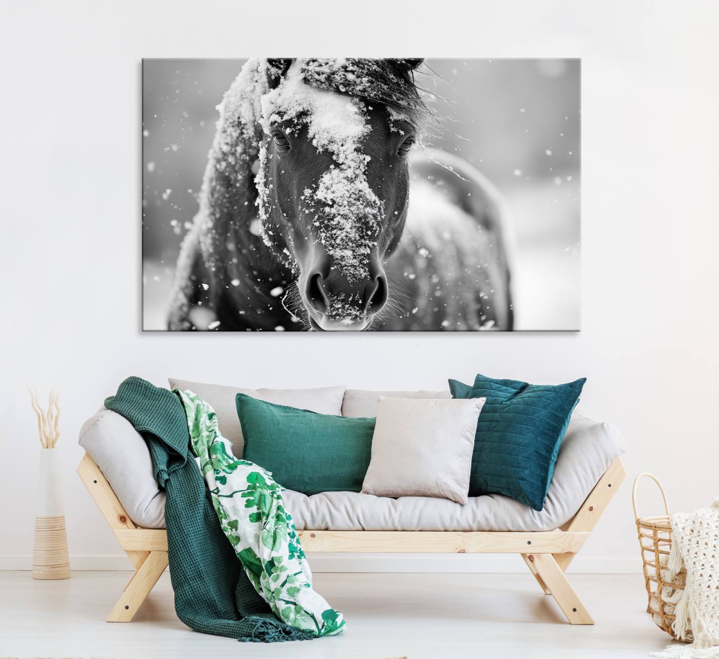 72248-MGV-CV-36X24-Black and White Horse Winter Wall Art | Ready to Hang and Framed | Farmhouse Wall Decor | Western Wall Decor for Living Room