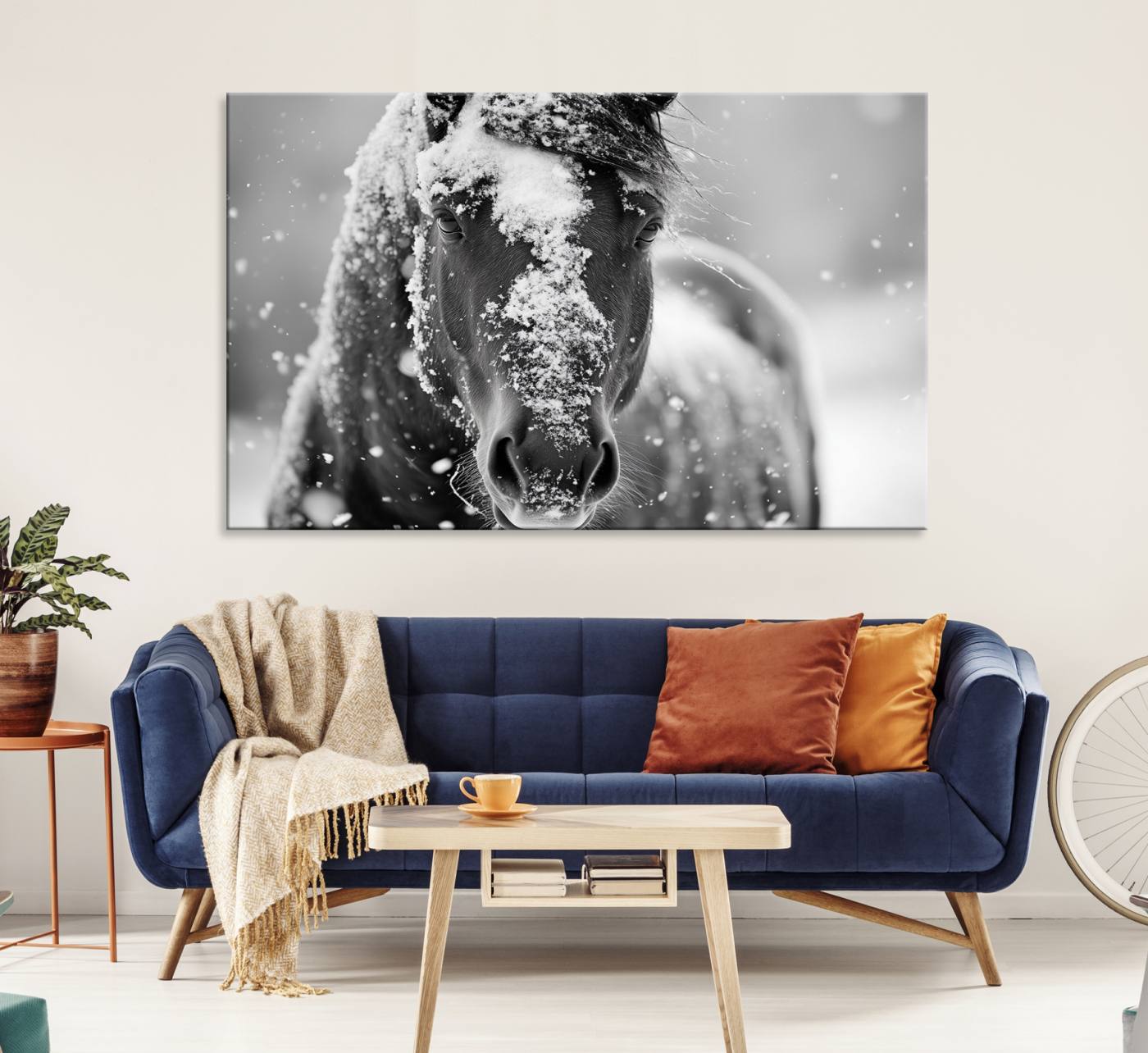 72248-MGV-CV-36X24-Black and White Horse Winter Wall Art | Ready to Hang and Framed | Farmhouse Wall Decor | Western Wall Decor for Living Room