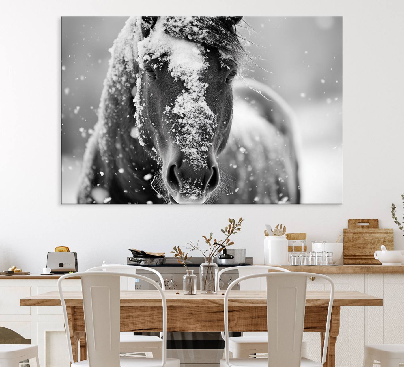 72248-MGV-CV-36X24-Black and White Horse Winter Wall Art | Ready to Hang and Framed | Farmhouse Wall Decor | Western Wall Decor for Living Room