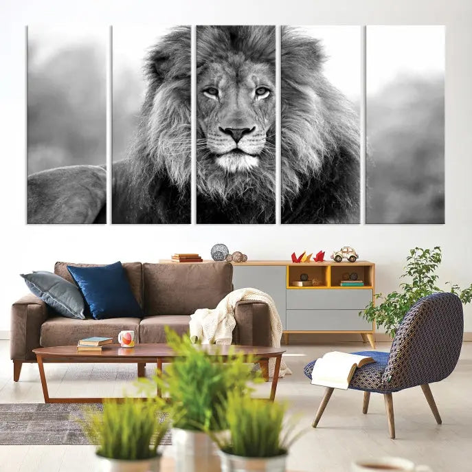 Black and White Lion Canvas Wall Art Animal Print 