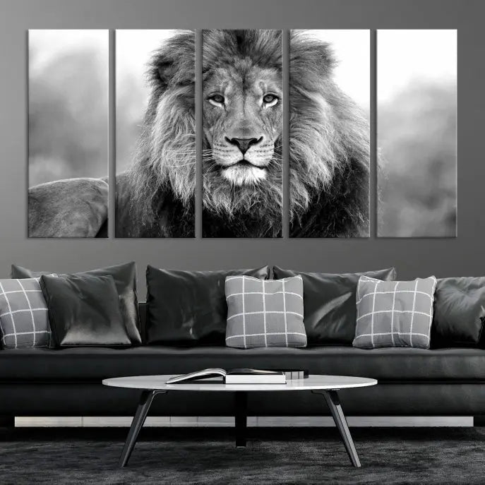 Black and White Lion Canvas Wall Art Animal Print 