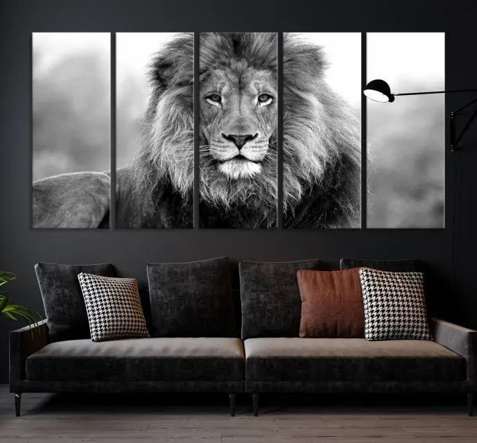 Black and White Lion Canvas Wall Art Animal Print 