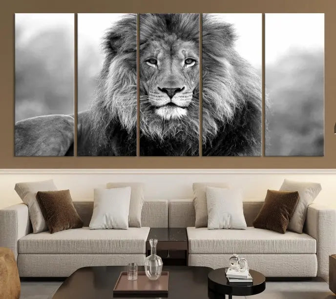 Black and White Lion Canvas Wall Art Animal Print 