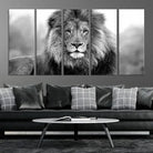 Edit-Images-Black and White Lion Canvas Wall Art Animal Print
