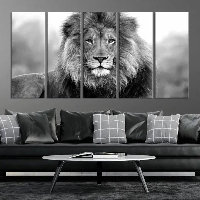 Edit-Images-Black and White Lion Canvas Wall Art Animal Print