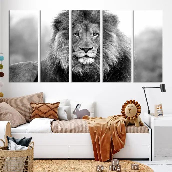 Edit-Images-Black and White Lion Canvas Wall Art Animal Print