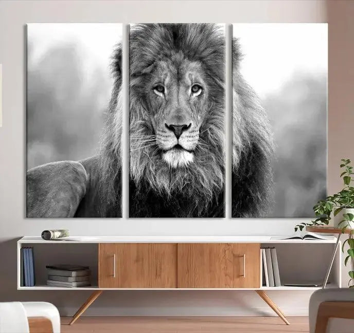 Edit-Images-Black and White Lion Canvas Wall Art Animal Print