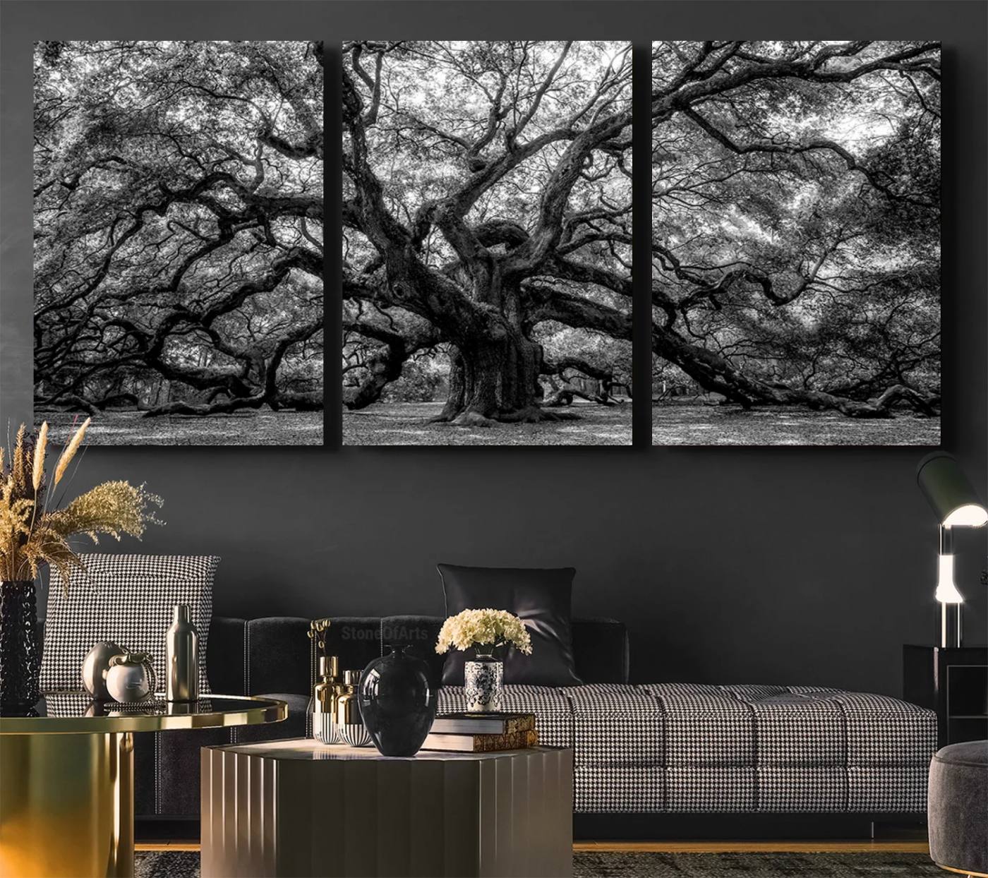 132944706-MGV-CV-36X24-Black and White Old Angel Oak Tree Wall Art Canvas Print
