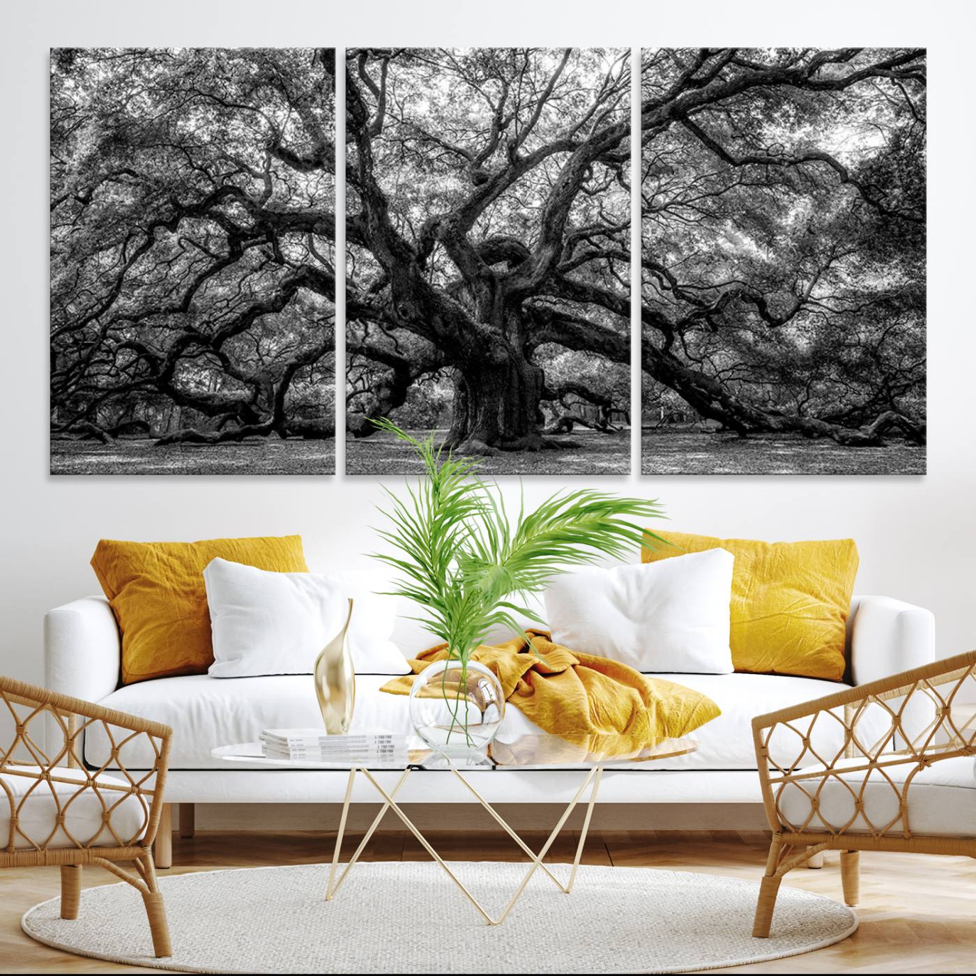 Black and White Old Angel Oak Tree Wall Art Canvas Print
