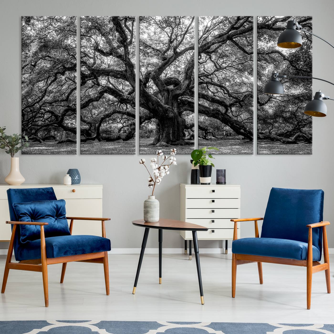 Black and White Old Angel Oak Tree Wall Art Canvas Print