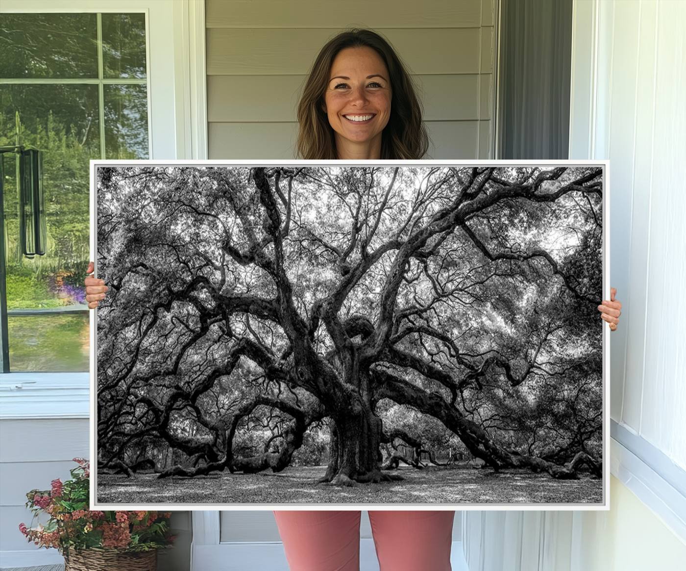132944706-MGV-CV-36X24-Black and White Old Angel Oak Tree Wall Art Canvas Print