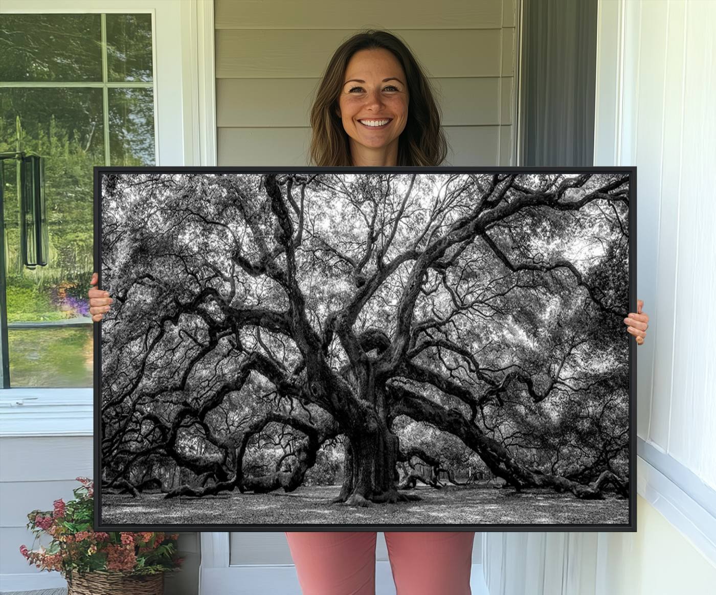 132944706-MGV-CV-36X24-Black and White Old Angel Oak Tree Wall Art Canvas Print