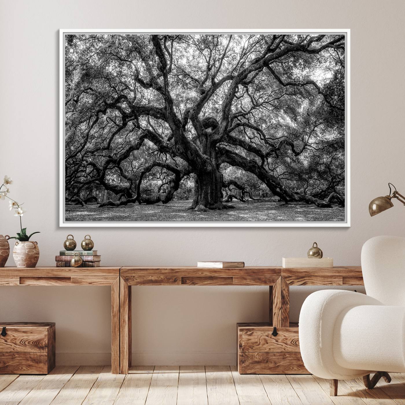 132944706-MGV-FC-36X24_White-Black and White Old Angel Oak Tree Wall Art Canvas Print
