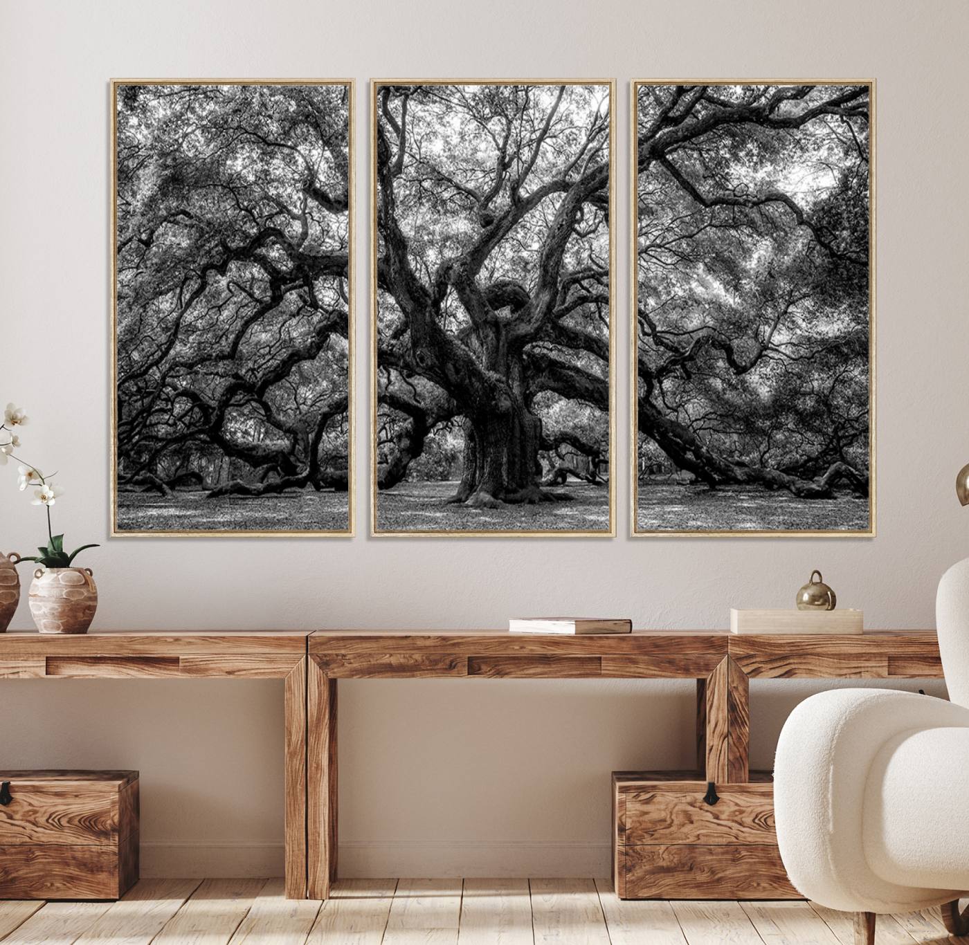 132944706-MGV-FC-48X32-3P_Natural-Black and White Old Angel Oak Tree Wall Art Canvas Print