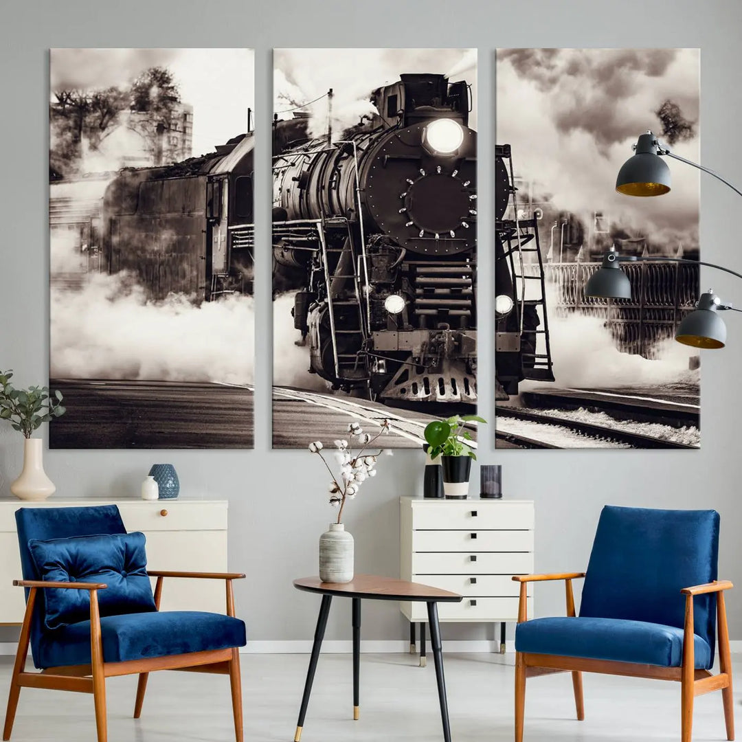 Black and White Steam Locomotive Canvas Art.