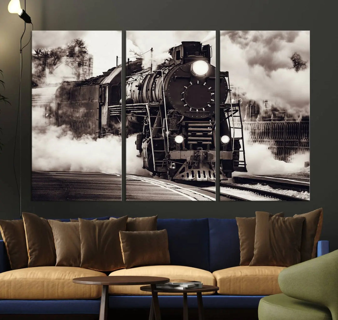 Black and White Steam Locomotive Canvas Art.