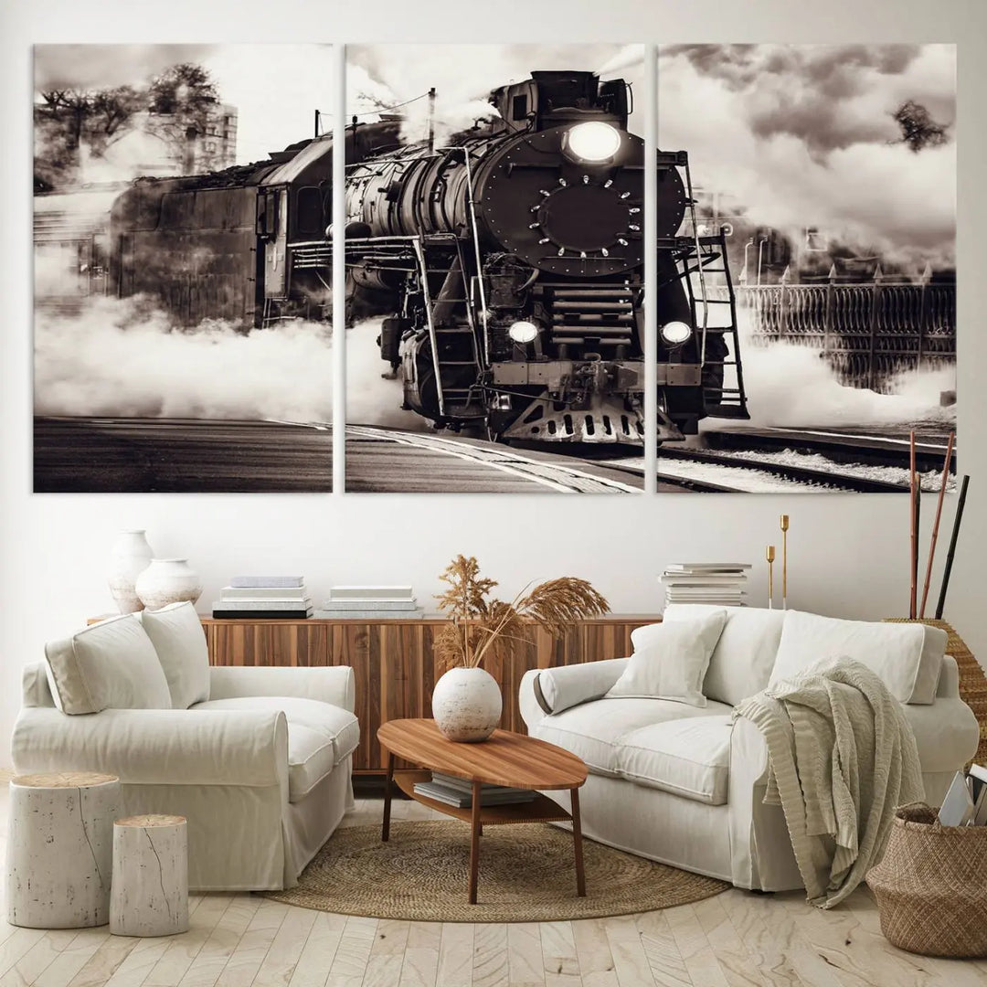 Black and White Steam Locomotive Canvas Art.