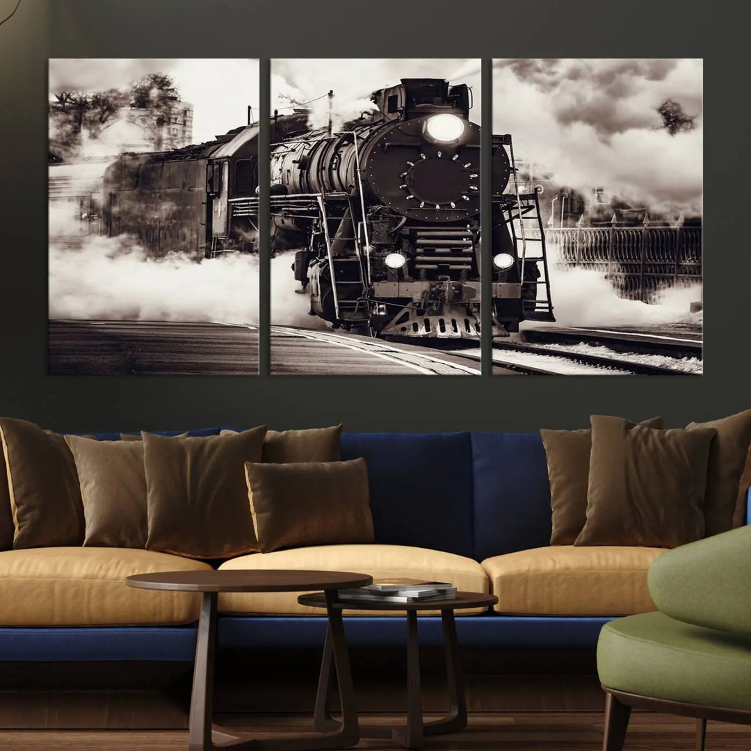 Black and White Steam Locomotive Canvas Art.