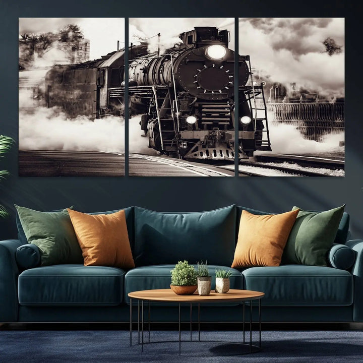 Black and White Steam Locomotive Canvas Art.