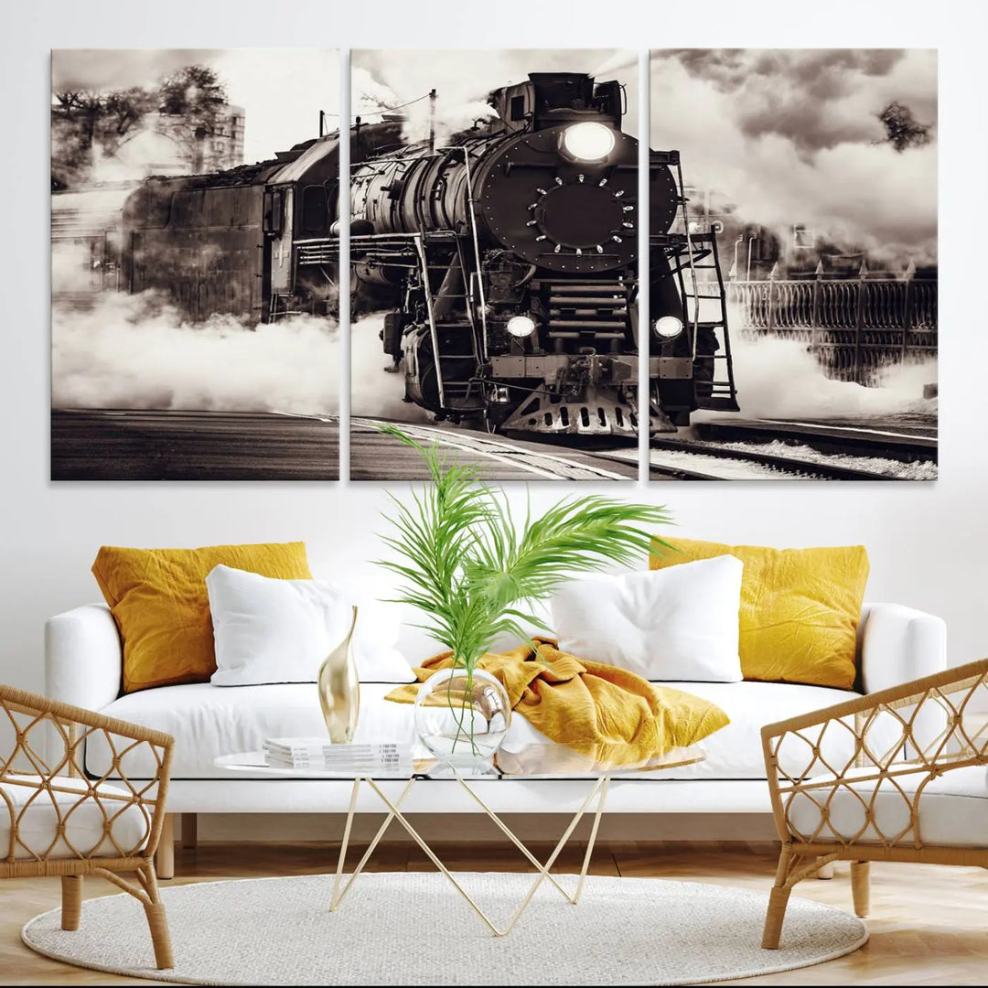 Black and White Steam Locomotive Canvas Art.