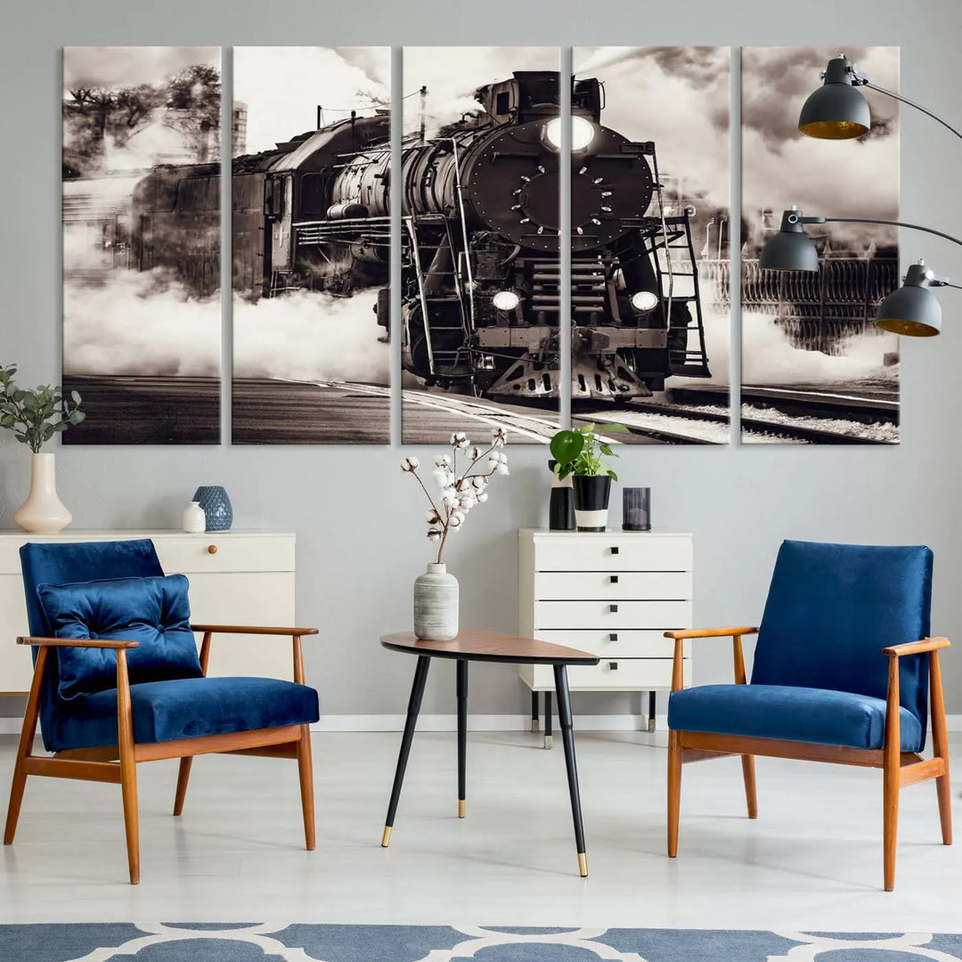 Black and White Steam Locomotive Canvas Art.