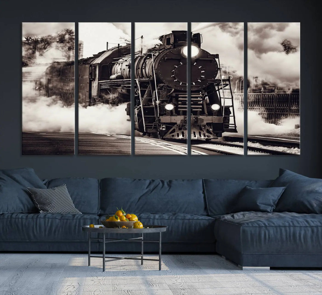 Black and White Steam Locomotive Canvas Art.