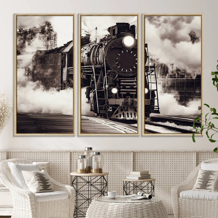 Black and White Steam Locomotive Canvas Art.