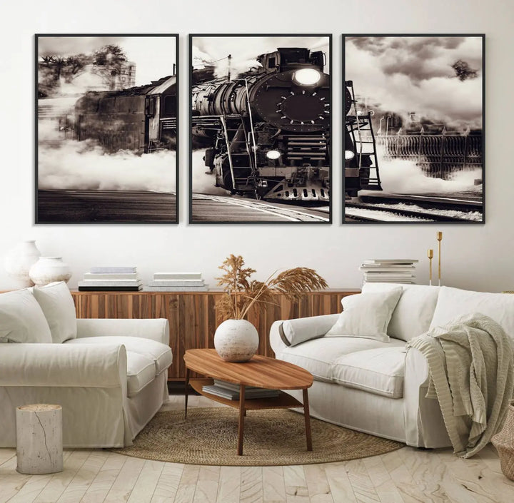 Black and White Steam Locomotive Canvas Art.