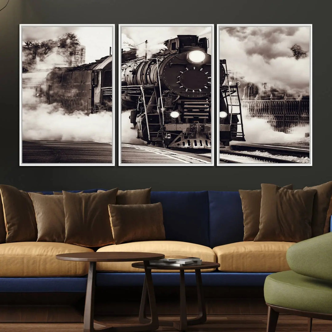 Black and White Steam Locomotive Canvas Art.