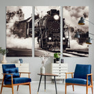 Black and White Steam Locomotive Canvas Wall Art Print