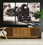Black and White Steam Locomotive Canvas Wall Art Print