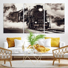 Black and White Steam Locomotive Canvas Wall Art Print
